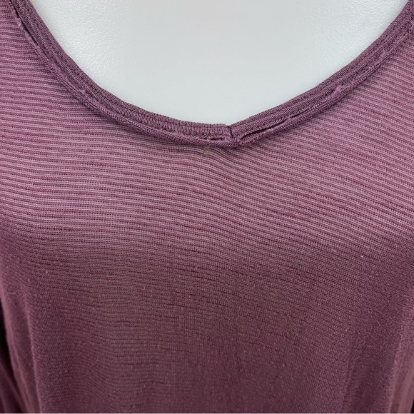 Free People The Gatsby Embroidered Mesh Wine Long Sleeve V-Neck Tee Tunic Top - Picture 7 of 14